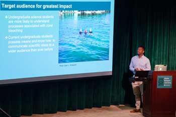 Gyasi Alexander presents at the 2017 MBL Undergraduate Research Symposium. Credit: Emily Zollo