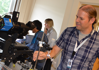 Dirk Albrecht at MBL working with the diSPIM microscope.