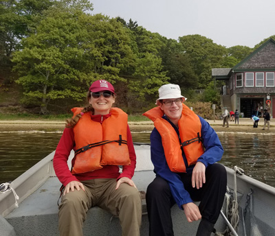 2018 Environmental Fellows Katie Bourzac and Mićo Tatalović during fieldwork at a Cape Cod estuary. Credit: Javier Lloret 