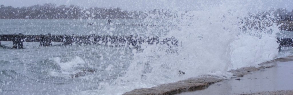 waterfront park in woods hole during storm