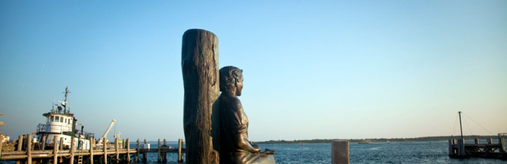 Statue of nature writer and biologist Rachel Carson in Woods Hole's Waterfront Park. Credit: Daniel Cojanu