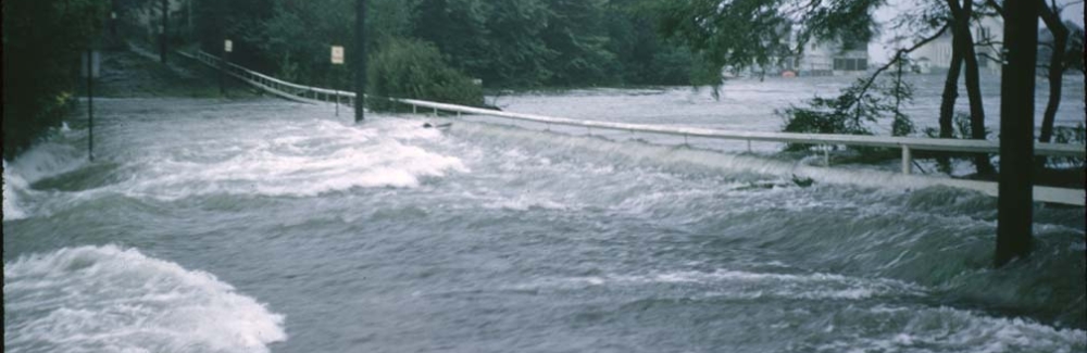 1954 Hurricane Carol Woods Hole School Street flooding from Eel Pond across road at lowest point Credit Oliver B Brown Courtesy Woods Hole Historical Museum 1131 