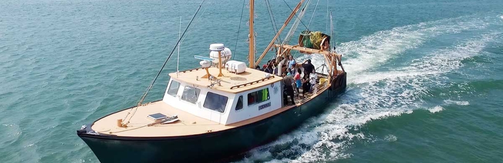 a drone shot of MBL's Collecting Vessel The Gemma