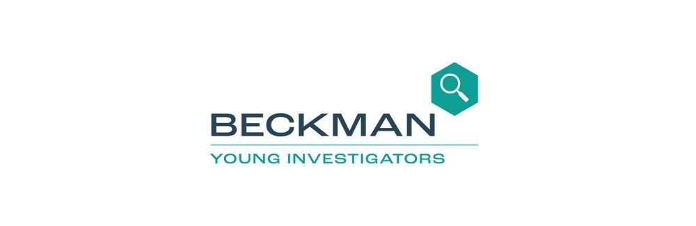 Blue logo with a magnifying glass on a white background.