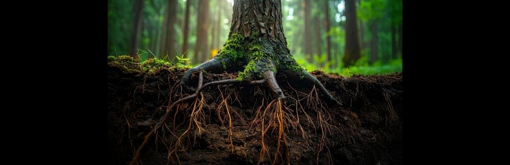 A tree with exposed roots