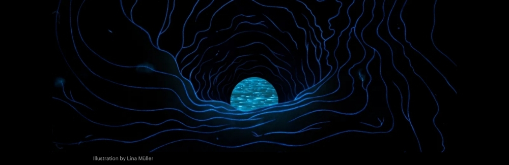 An illustration of a mine with water at the bottom