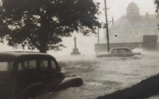 Water Street in front of the MBL during Hurricane Carol 1954 Credit David Miller/Woods Hole Historical Museum