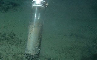 The submersible takes samples in the mud around Håkon Mosby mud volcano.