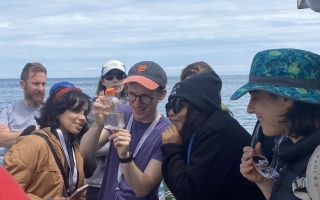 Journalists on a boat