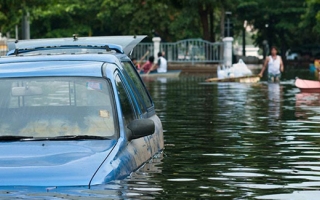 Flooded car after storm