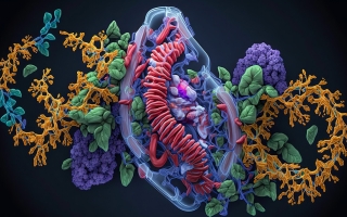 Generative AI rendering of transfer RNA (tRNA), a small molecule that plays a key role in protein synthesis. 