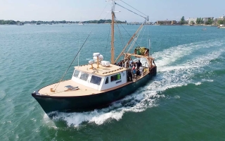 a drone shot of MBL's Collecting Vessel The Gemma