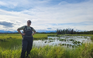 Jessie Moravek in beaver wetlands in Alaska.