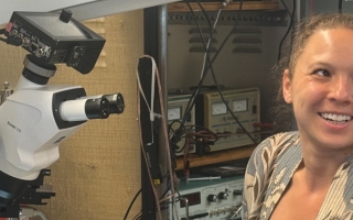 Alex Yarger at the microscope
