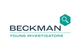 Blue logo with a magnifying glass on a white background.