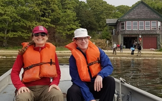 2018 Environmental Fellows Katie Bourzac and Mićo Tatalović during fieldwork at a Cape Cod estuary.