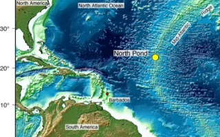 Image of North Pond, an isolated sediment pond on the western flank of the Mid-Atlantic Ridge