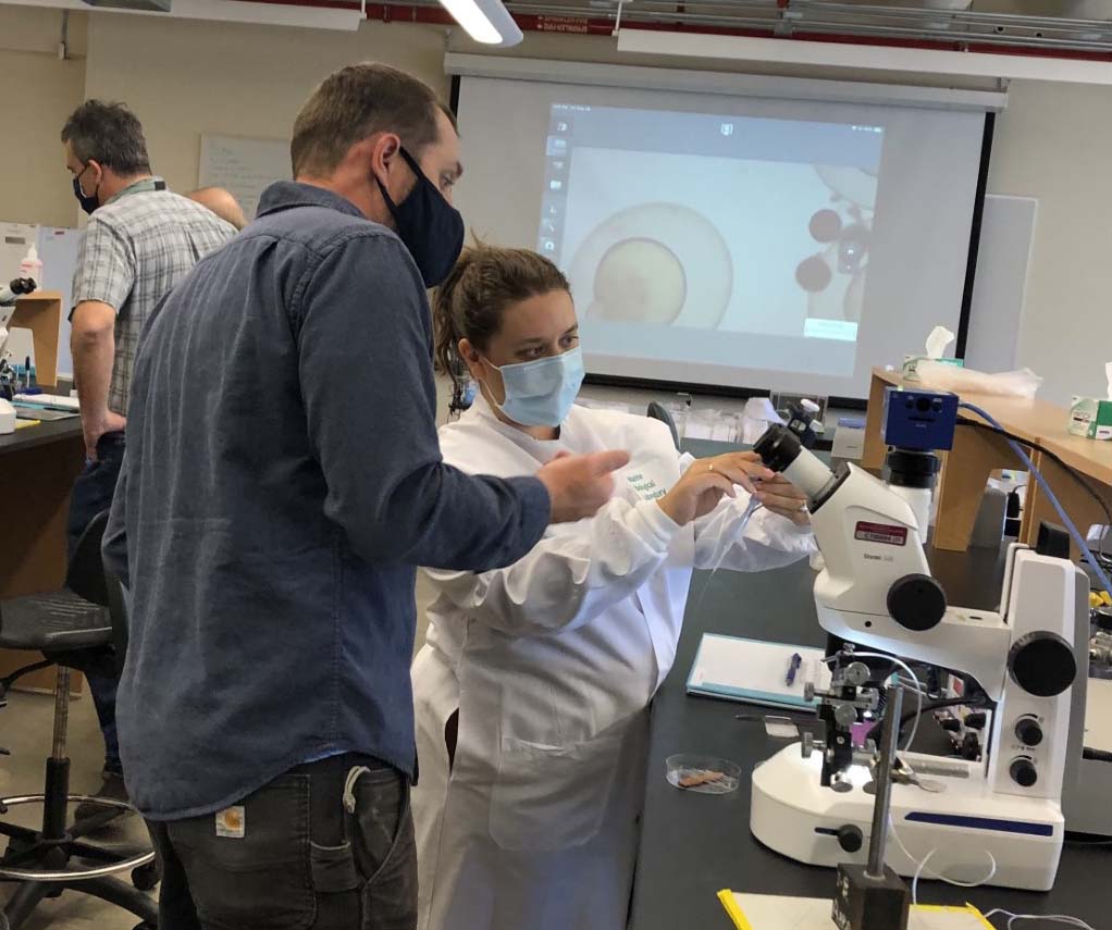 Scott Bennett and Molly Enking in 2021 Logan Science Journalism biomedical Lab. Credit Cathy Shufro