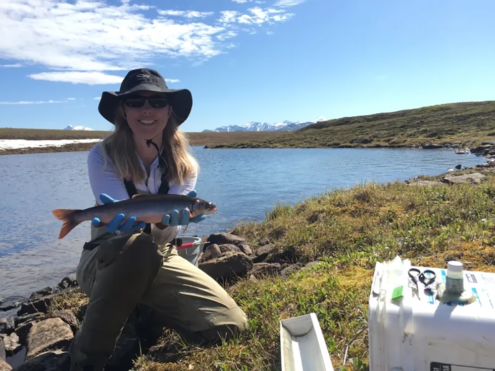 Heidi Golden holds Arctic Grayling