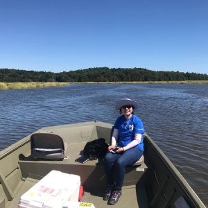 Ting Wang, doctoral student in the UMass Intercampus Marine Science program, at the Plum Island LTER. Credit: Daniel Obrist