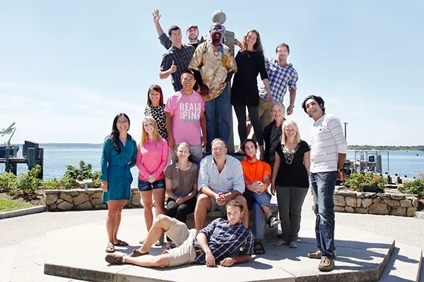 Group photo of the 2013 Grass Lab at the MBL, where this review article began. Alberto Pereda is front row, center,  and Pepe Alcami is in an orange shirt to the right of Pereda. Credit: The Grass Foundation