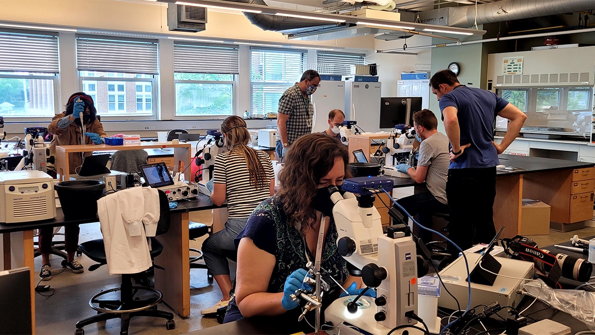 journalists in lab