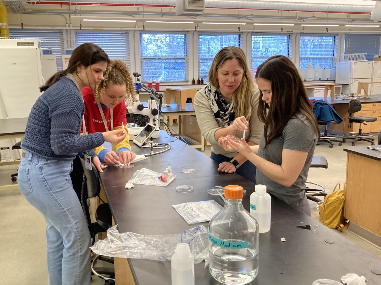 Students from the Lincoln School do work in the lab. Credit: Jean Enright