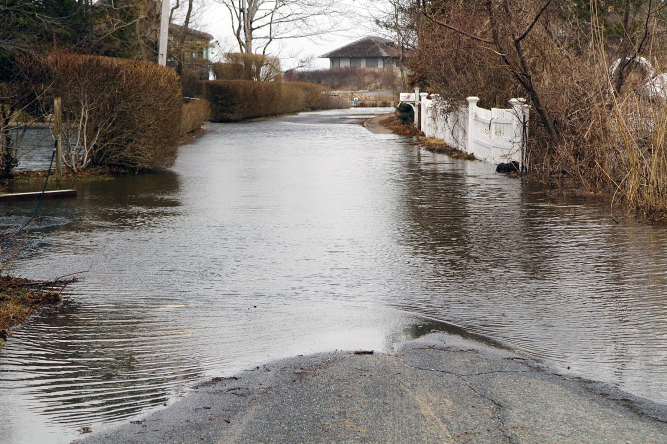 Flooding on Gardiner Road in Woods Hole, near the intersection of Gosnold Road.
