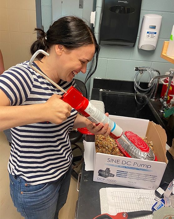 Valentina di Santo makes an experimental substrate in Rowe. Credit: Diana Kenney