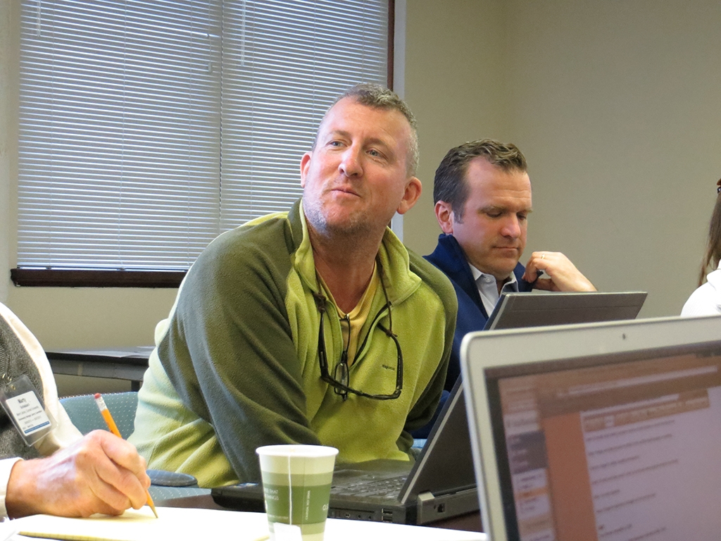 BHL members meeting at MBLWHI Library Dave Remsen on left, Tom Baione of American Museum of Natural History on right