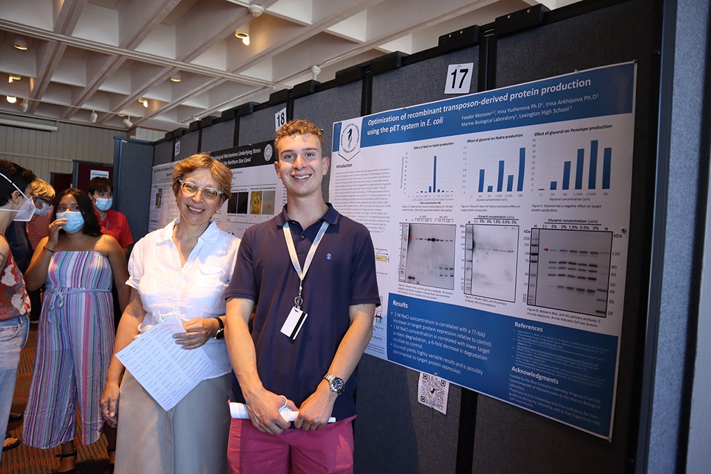 Feo Morozov of Lexington High School (right) worked with MBL Senior Scientist Irina Arkhipova (left)