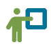 person and chalkboard icon in green and blue