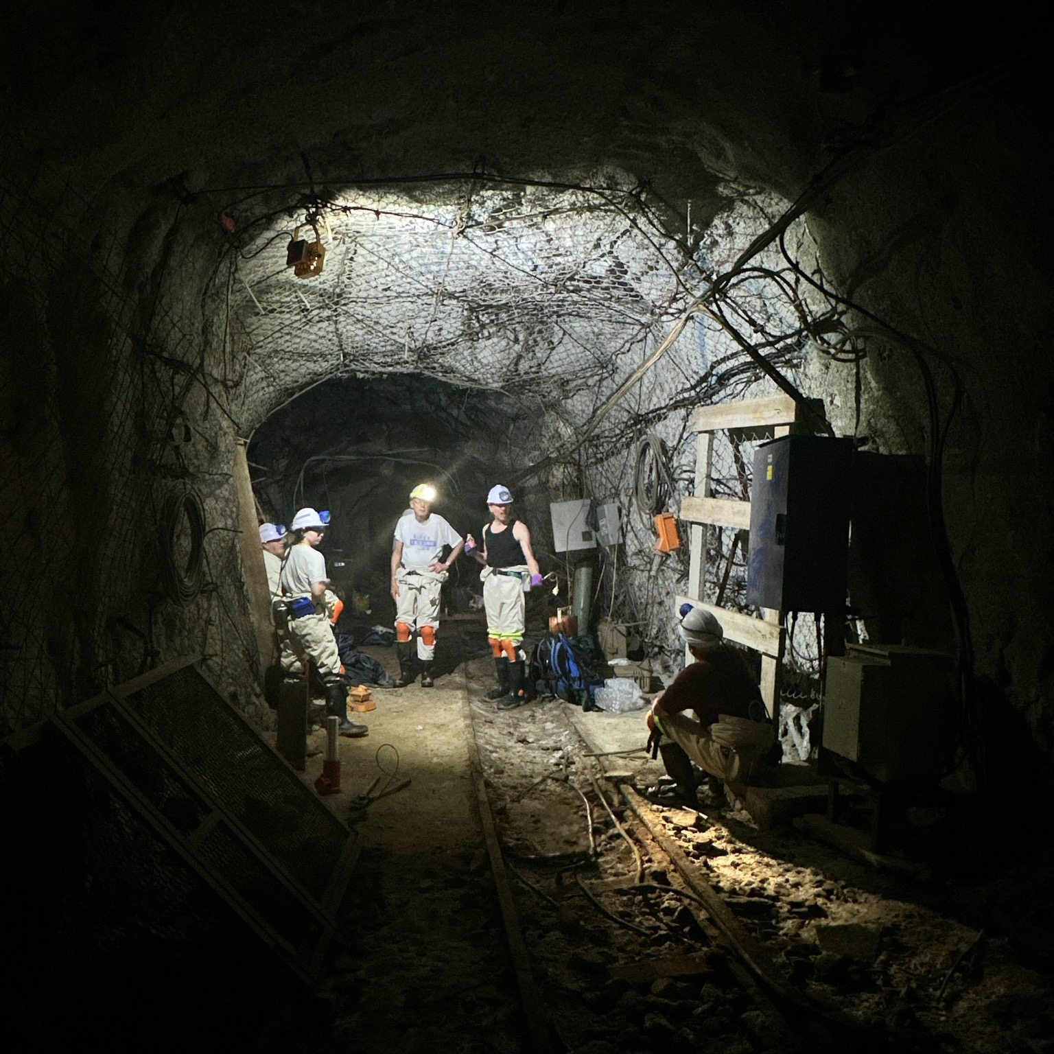 Scientists sample salty brine in an active uranium and gold mine in South Africa. Summer 2024. Courtesy: Emil Ruff