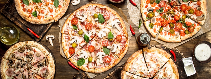 Table of various pizzas.