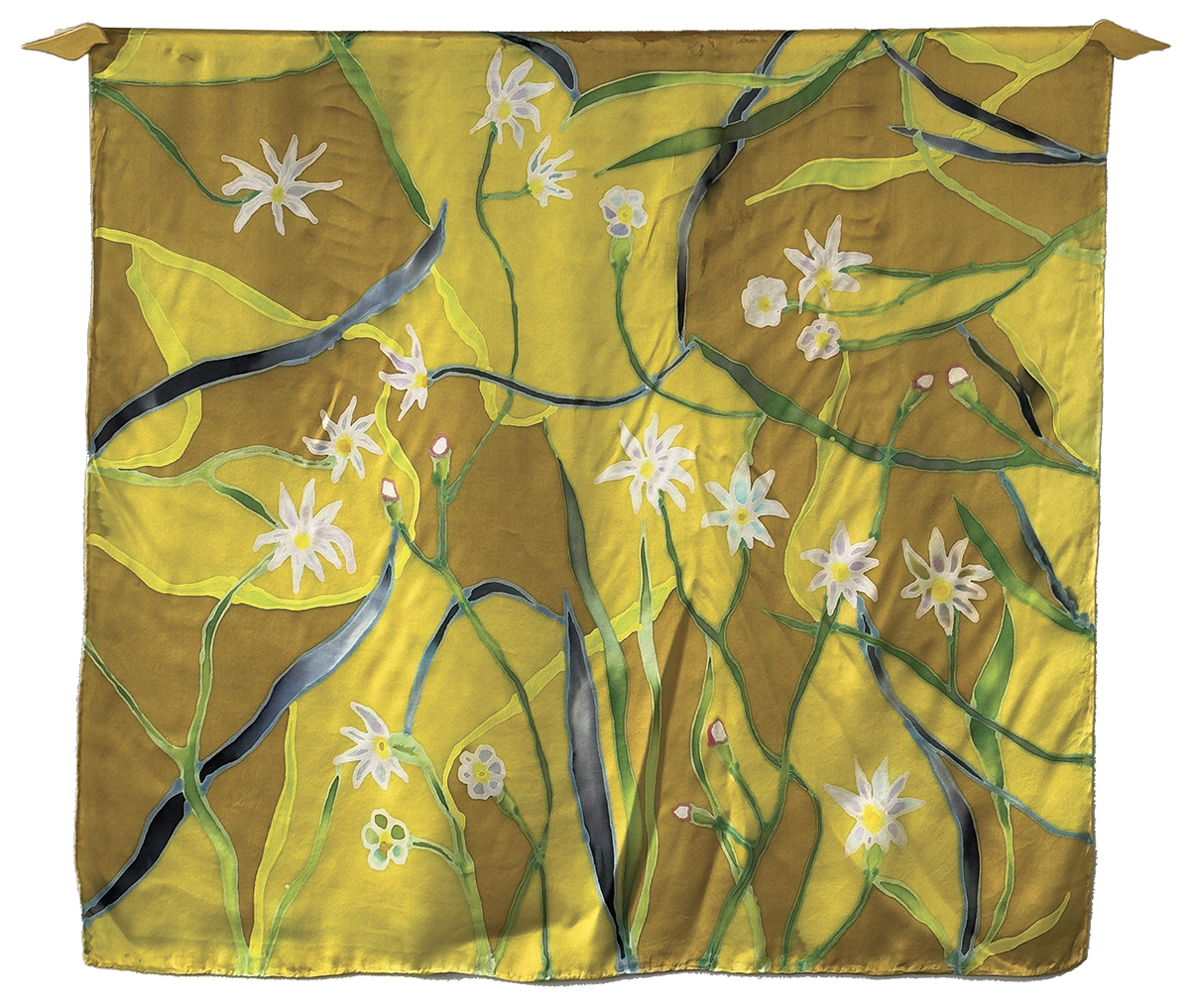 Silk painting entitled "Asters in Salt Marsh (Biodiversity)" Susan Quateman.