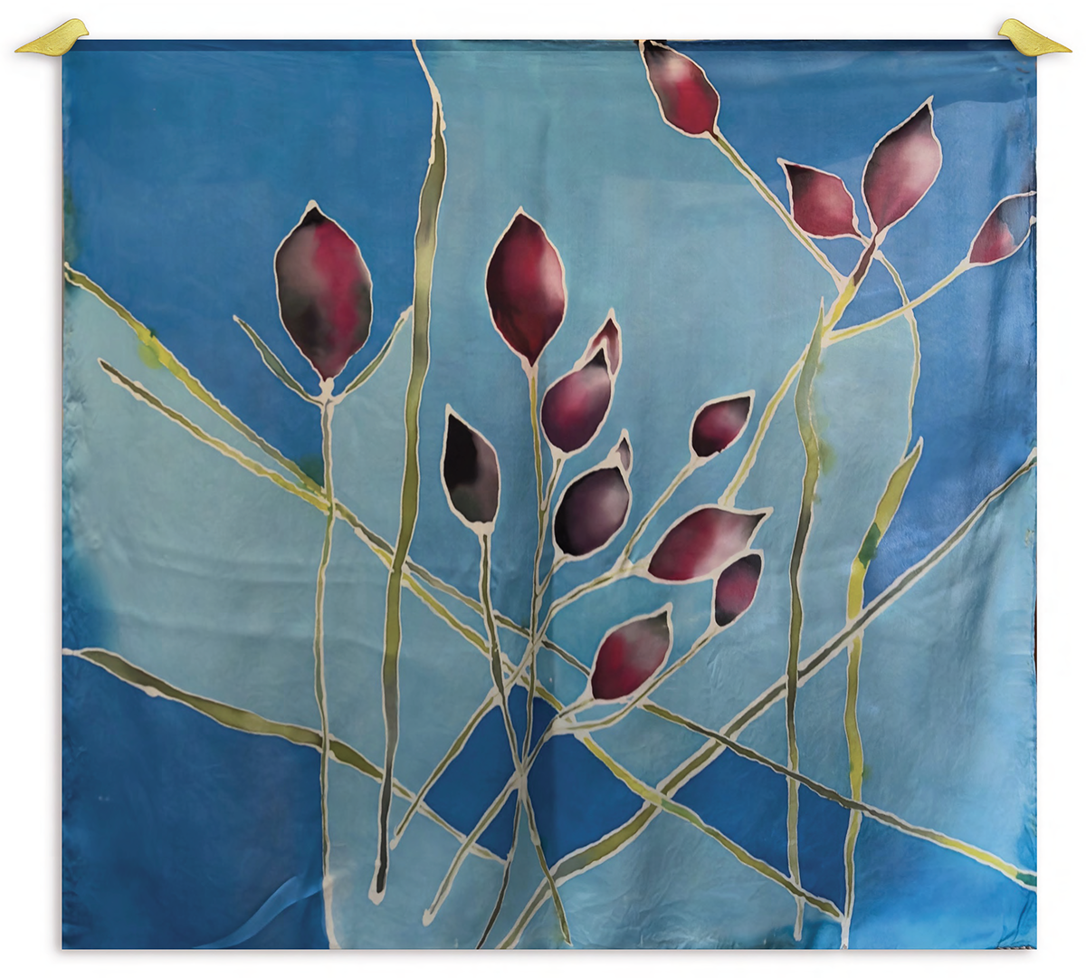 Silk painting entitled "Black Grass in Salt Marsh (Biodiversity)" by Susan Quateman.