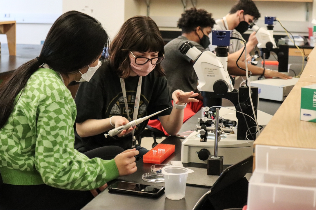 Students from Barnstable High School perform lab work in a High School Science Discovery Course at the MBL. Credit: Emily Greenhalgh