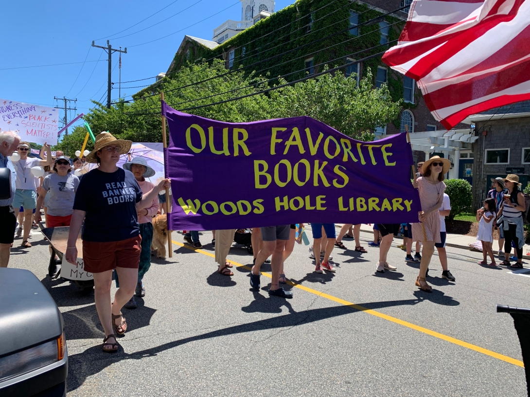 Participants march in the 2022 Woods Hole Fourth of July Parade