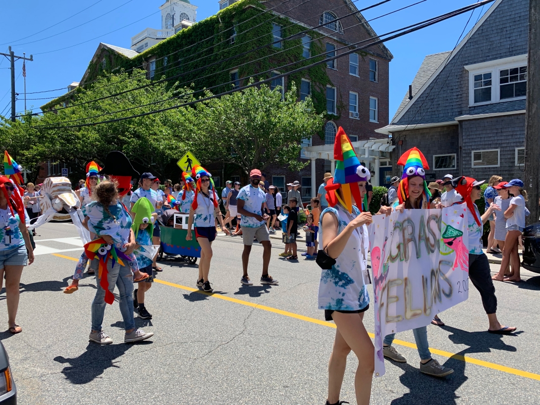 Grass Fellows march in the 2022 Woods Hole Fourth of July Parade