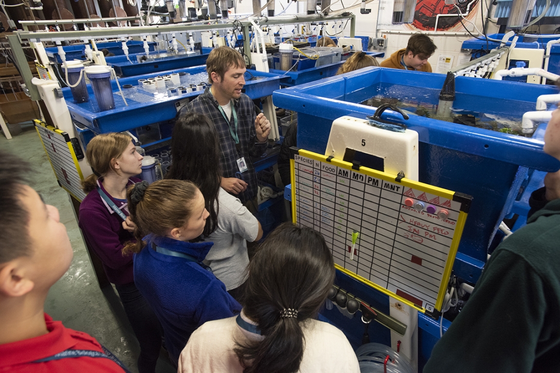 St. Anne's-Belfield students tour Cephalopod Mariculture Facility.