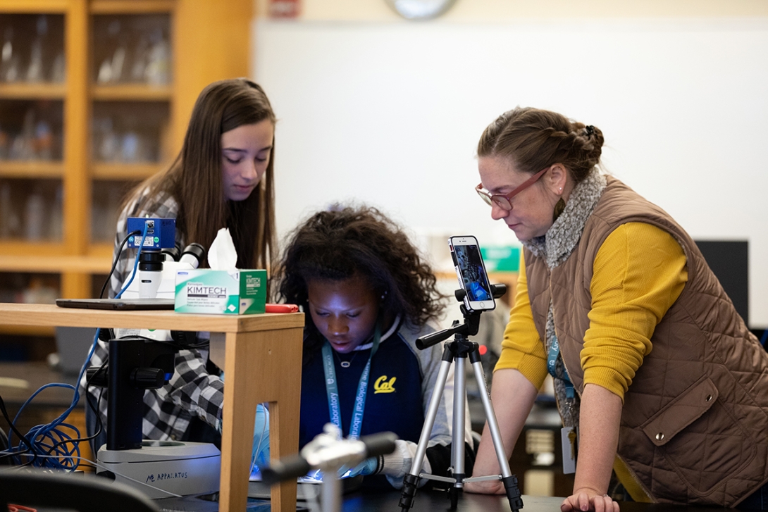 Students from Hockaday School participate in lab work.